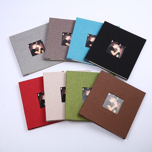 Self Adhesive DIY Photo Album with Window Pattern Linen Cover Scrapbook